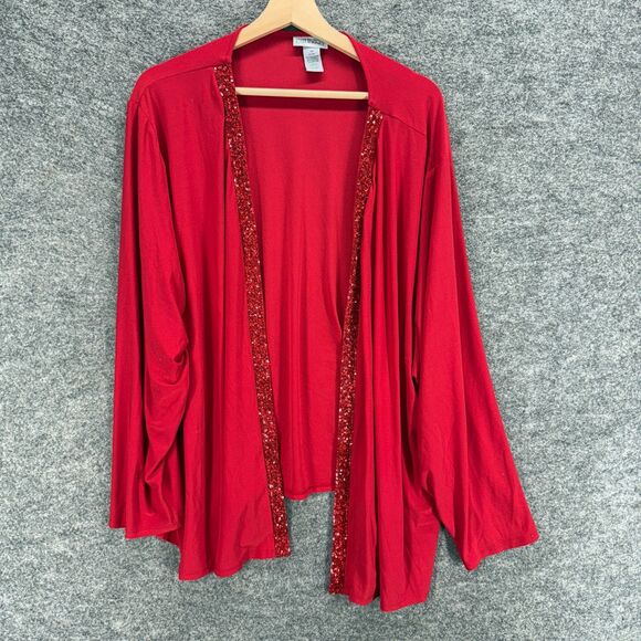 Catherines Top Women 3X Plus Red Open Front Sequin Long Sleeve Casual Solid - Picture 1 of 6